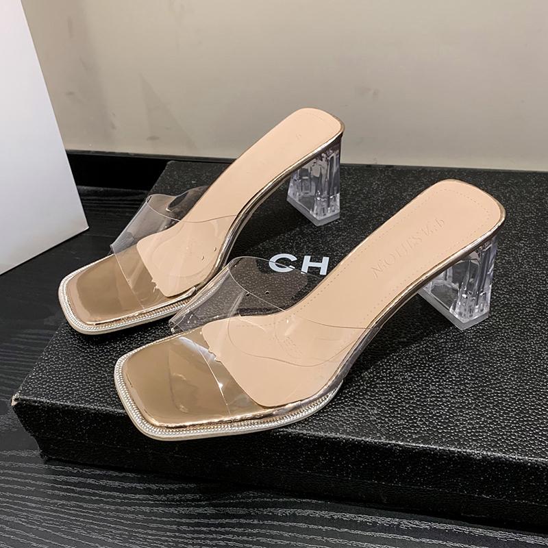 Summer Women Pumps Sandals PVC Jelly Slippers Open Toe High Heels Women Transparent Perspex Slippers Shoes Heel Clear Sandals