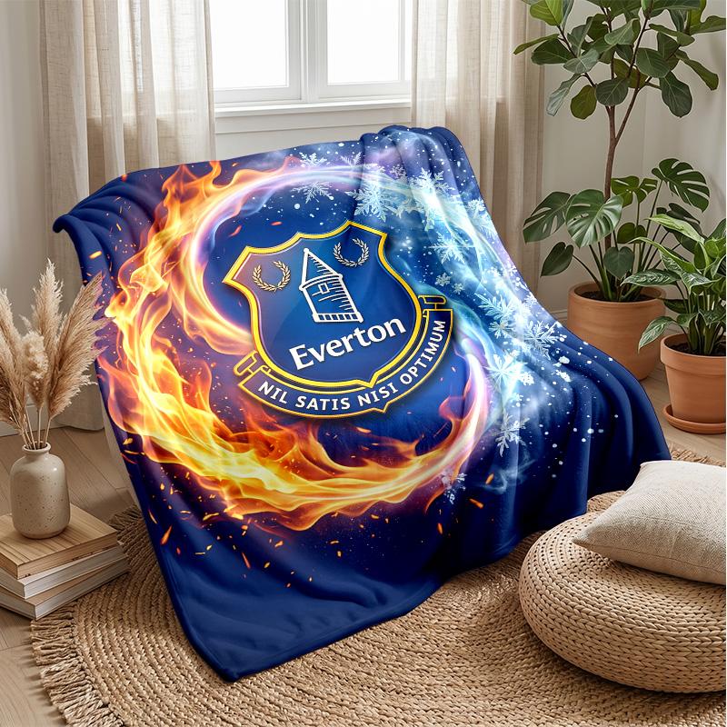 Everton Football Print Flannel Blanket, Soft Warm Lightweight Throw Blanket for Sofa Bed Camping