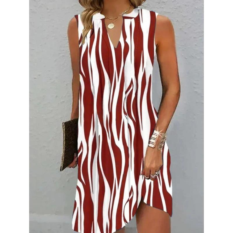 Women's Multi-color A-line Sleeveless Dress Summer V-neck Printed Casual Dresses