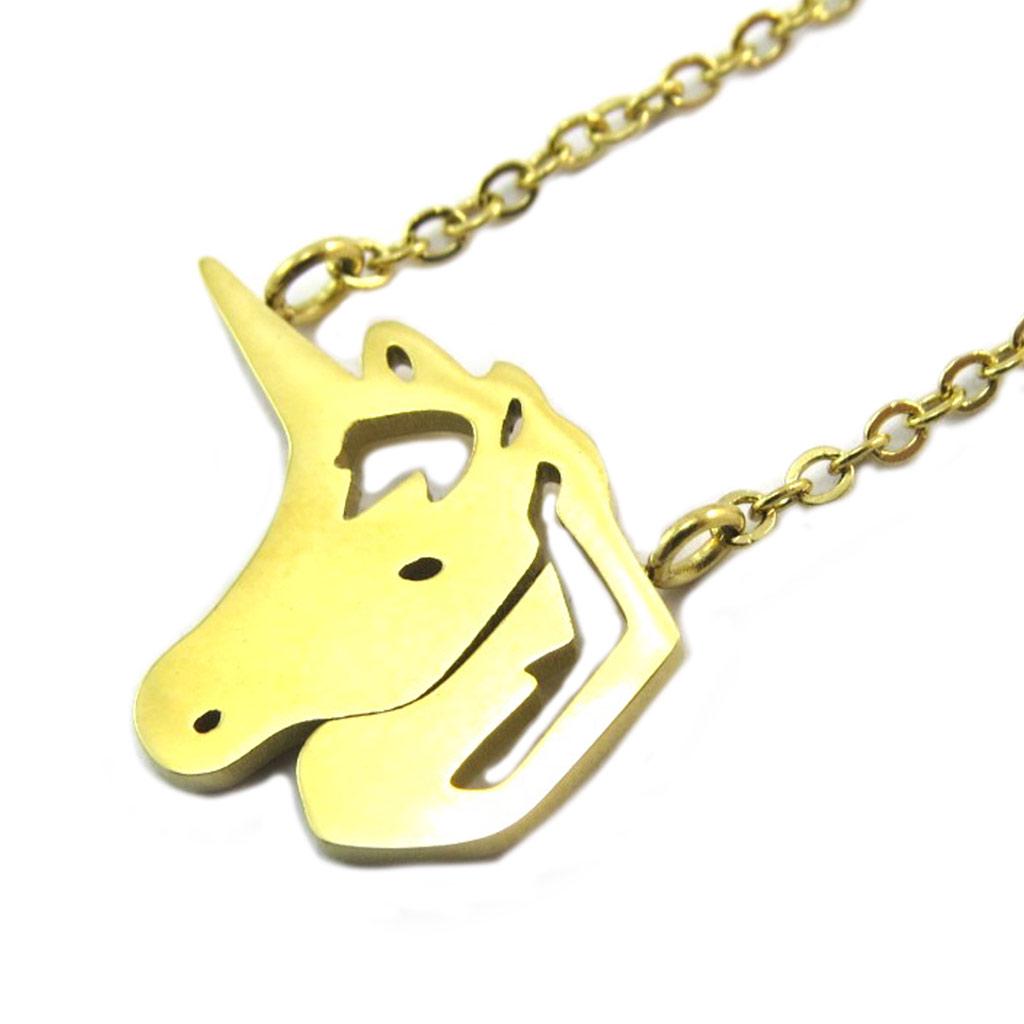 7bis [P3871] - Золотое стальное колье ручной работы «Единорог», 15x12 мм.