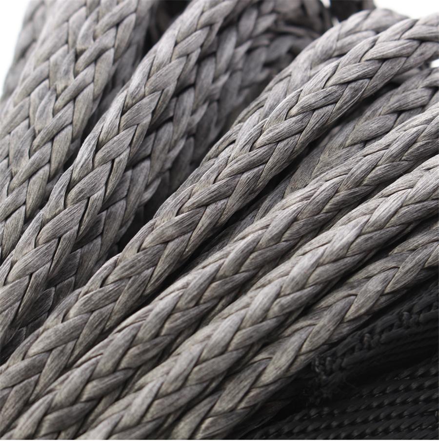 1/4'' X 50' 7700LBs Synthetic Winch Line Cable Rope W/ Sheath For Car ATV UTV Jeep Grey