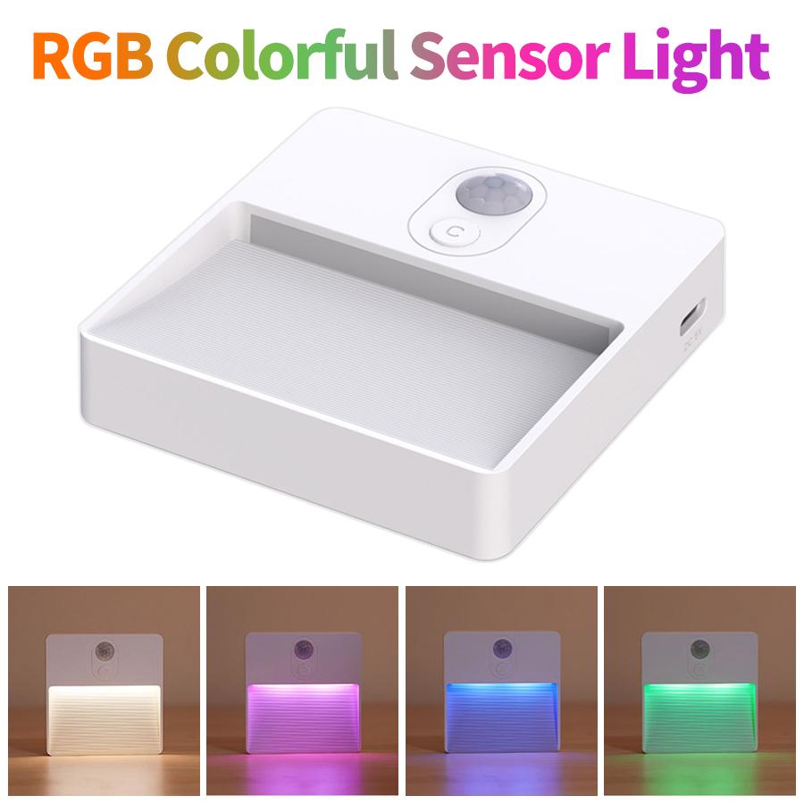 Светодиодный ночник с датчиком движения RGB Перезаряжаемый Беспроводной Светильник для шкафа для спальни, лестницы, прохода, кладовки, Индукционное освещение