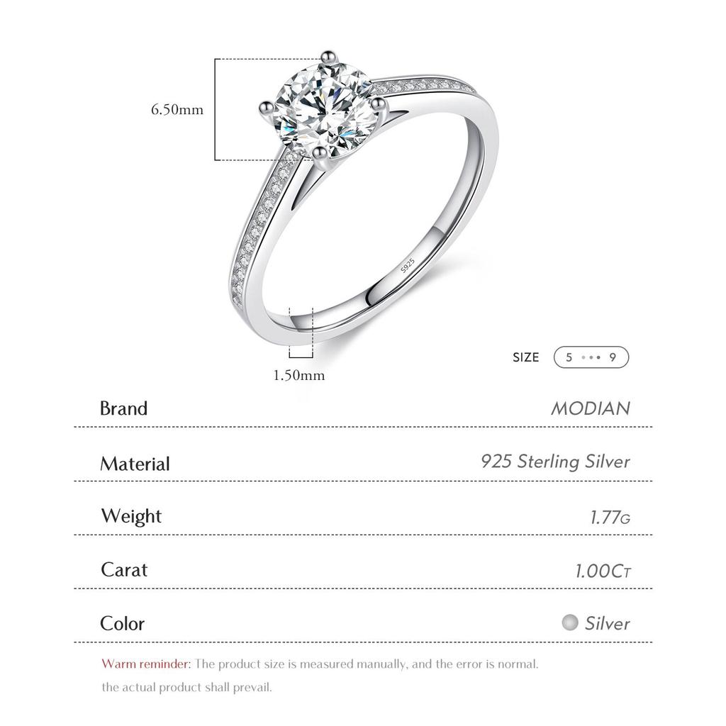 MODIAN D Kleur Lab Diamant Кольцо с муассанитом 1 карат для Vrouwen Стерлинговое серебро 925 пробы Klassieke Bruiloft Verlovingsband Sieraden Geschenken