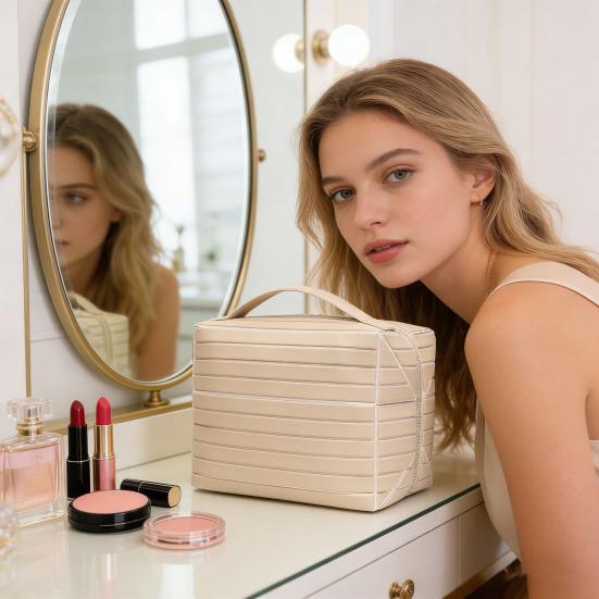 Складная косметичка-органайзер для макияжа, водонепроницаемая, с выдвижными отделениями для средств по уходу за кожей, туалетных принадлежностей, инструментов для макияжа