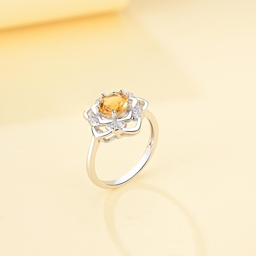 Gorgeous Elegant Flower Design Natural Citrine Ring Earring Set S925 Silver Women and Girls Fine Jewelry Birthday & Party Gift