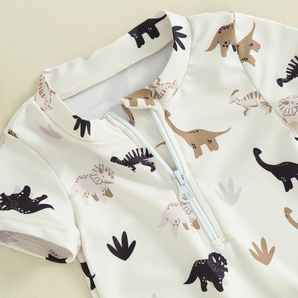 Детский летний купальник для мальчиков, повседневный комбинезон с короткими рукавами и принтом дерева/динозавра, пляжная одежда для купания