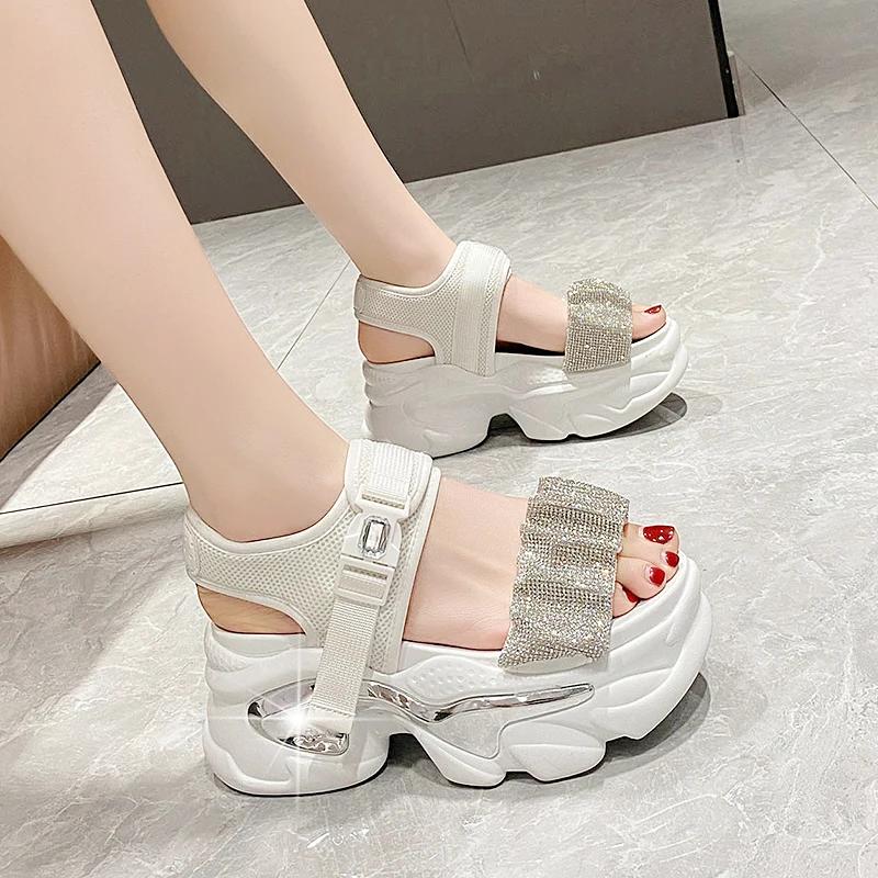 Fashion Summer Women Platform Sandals Wedges Thick Bottom Casual Leather Shoes New Woman 9CM High Heels Comfortable Sandals Sneakers
