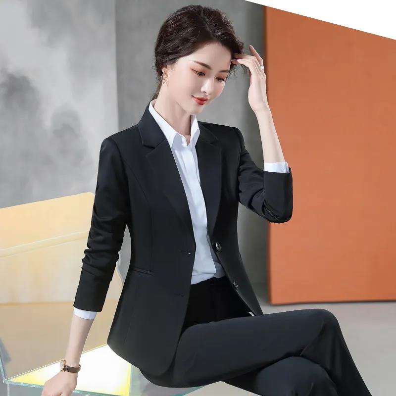 Однотонный профессиональный костюм, женский весенне-осенний темпераментный формальный комбинезон, куртка + брюки