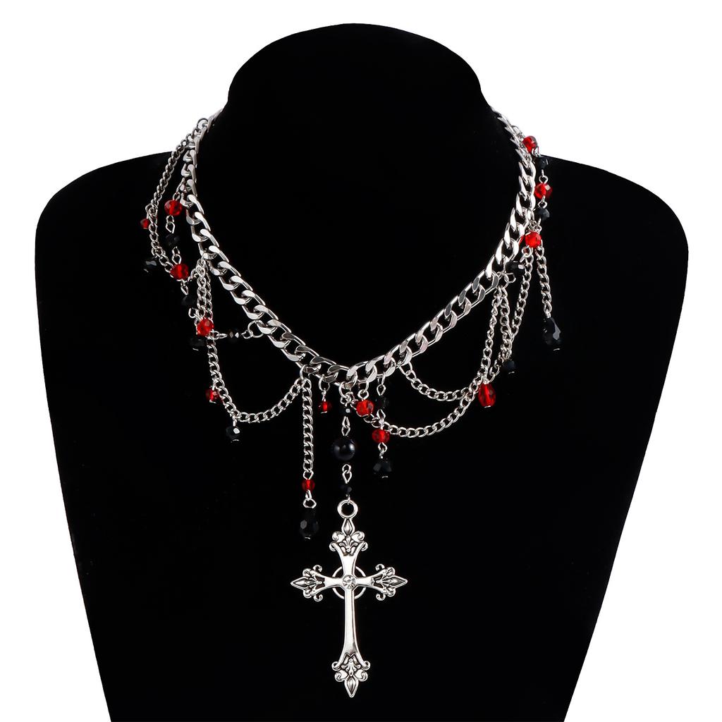 Готическое ожерелье с крестом, цепочка с имитацией жемчуга, многослойное ювелирное изделие из бисера, подарок