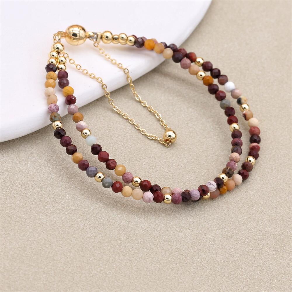 3 мм двухслойные бусины из натурального камня, браслеты-нити, магнитная пряжка, позолоченный богемный браслет-подвеска, женские ювелирные изделия