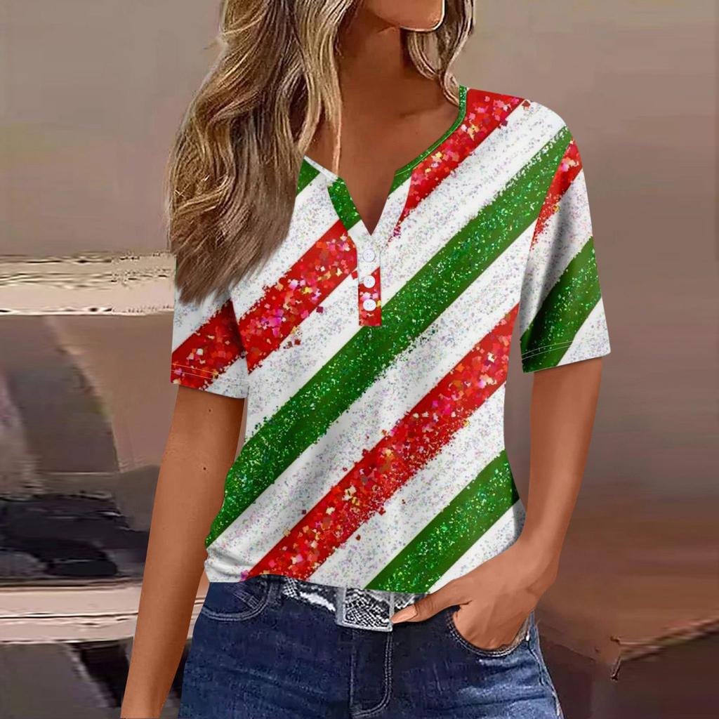 Жен. Футболка Футболка День независимости С принтом Пуговицы С короткими рукавами Повседневные Выходные Мода Классический Классический V-образный вырез Обычный Топ