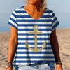 Летние футболки с 3D-принтом в полоску и с якорем, женские футболки с V-образным вырезом и коротким рукавом, Y2k, Харадзюку, повседневные свободные топы, женская одежда