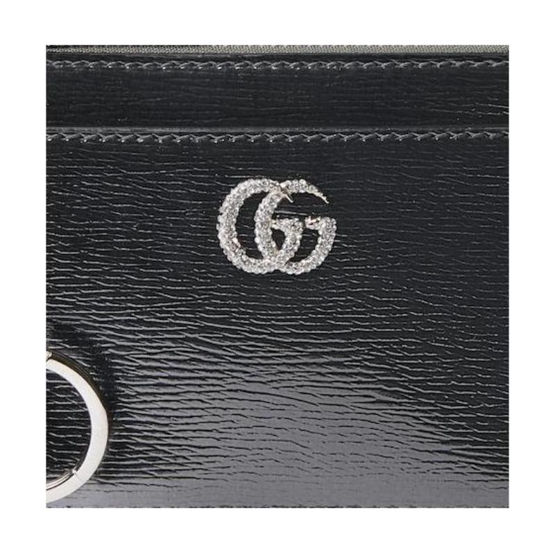 Gucci GG Marmont двухцветная сумка на молнии кожаная ключница женская серебряная лакированная кожа