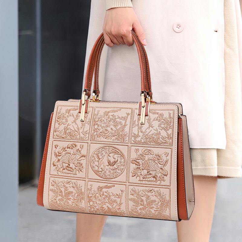 New Women's Handbag Light Luxury Embroidered Cowhide Bag Fashionable Versatile Commuter Bag