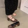French Black Thick Heel Mary Jane Single Shoes Women'S Shoes Spring Medium And High Heel Square Head Evening Shoes