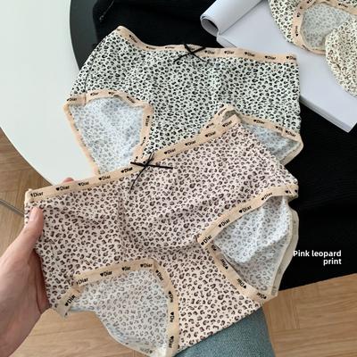 Женские весенне-летние трусики с надписью и леопардовым принтом из ледяного шелка, быстросохнущие, с низкой посадкой