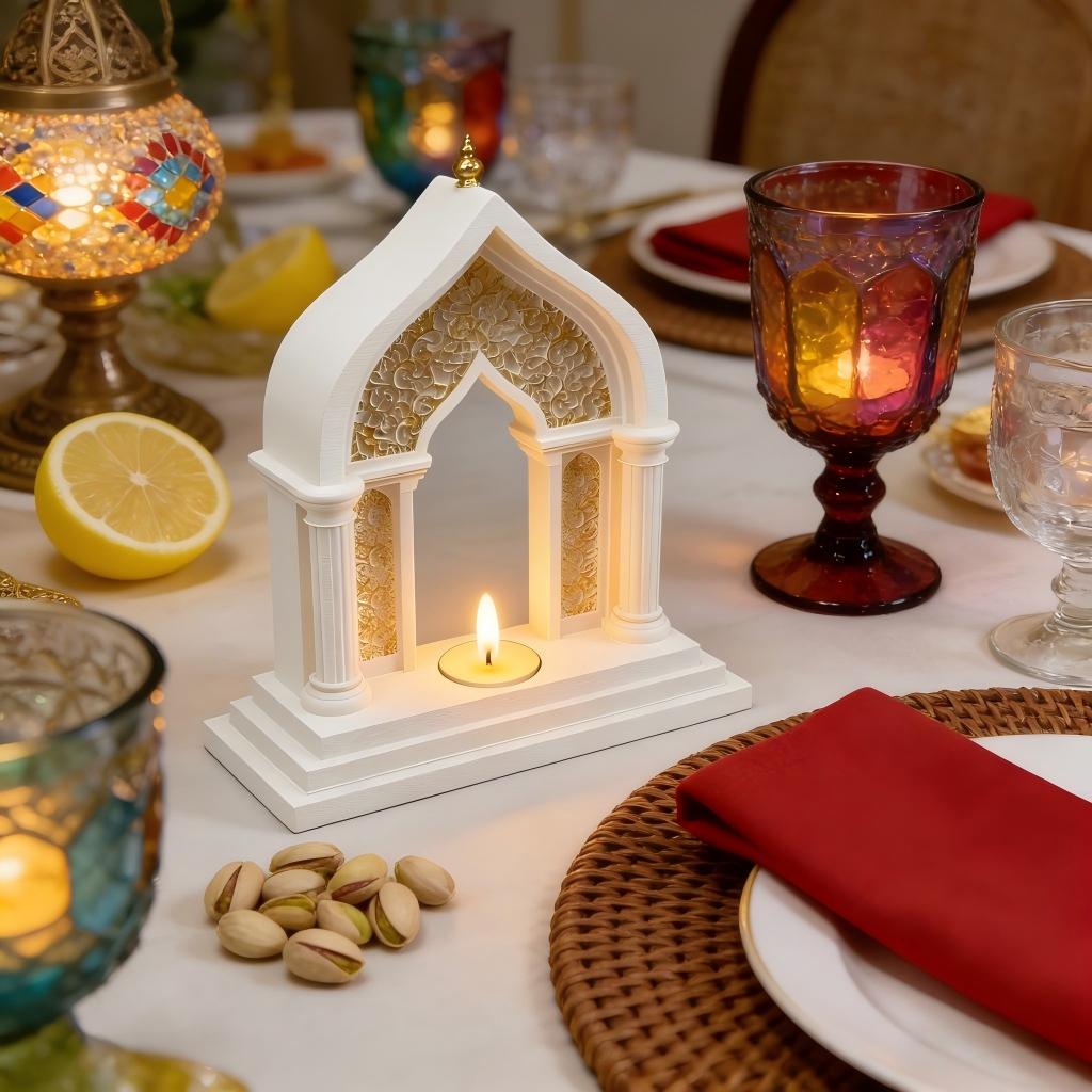Islamic Mosque Arch Candle Holder Arabic Carved Ornament Ramadan Eid Festival Home Decor Table Centerpiece Tealight Holiday Gift