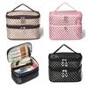 Travel Cosmetic Polka Dot Double Layers Makeup Toiletry Organizer Storage Bag