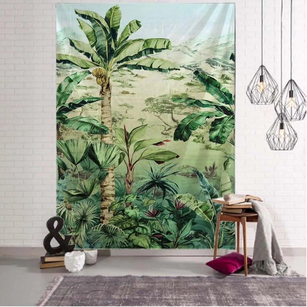 Tropical Plant Leaves Tapestry Jungle Palm Tree Wall Hanging Bohemian Psychedelic Room Decor Natural Landscape Art Home Decor