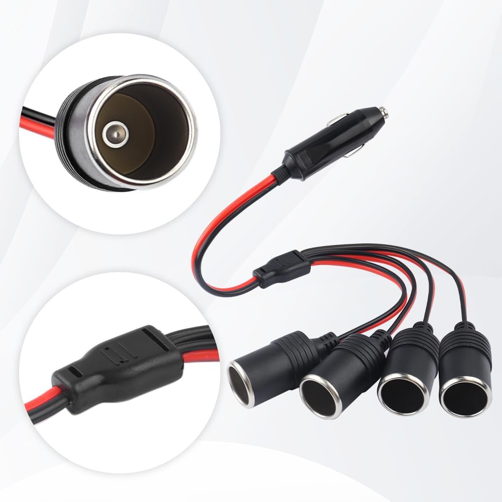 11.81 Inch Car Cigarette Lighter Splitter with 20A Fuse,1 to 4 Car Charger Splitter,Universal Power Adapter 12V Cigarette Lighter Socket for