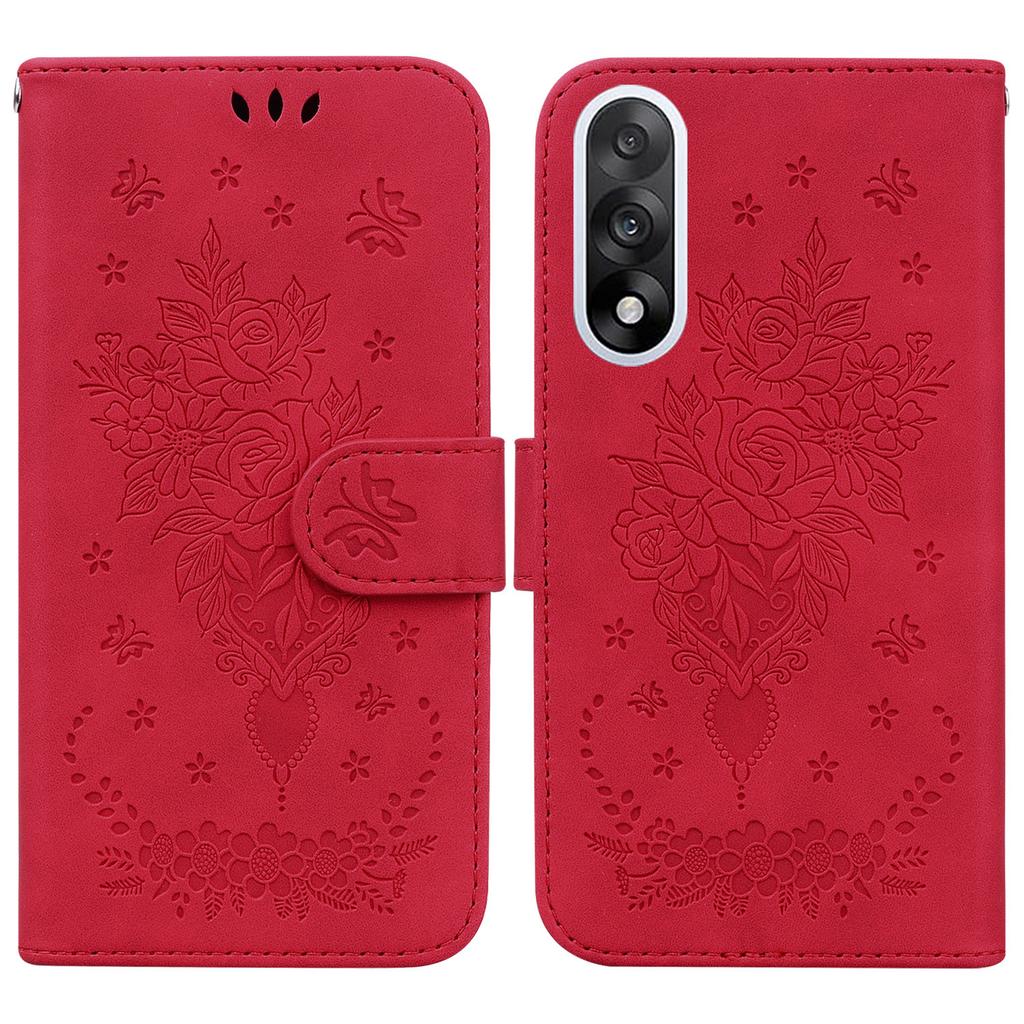 For OnePlus Nord 5 5G Case Butterfly Flower Imprint PU Leather Wallet Phone Cover with Strap