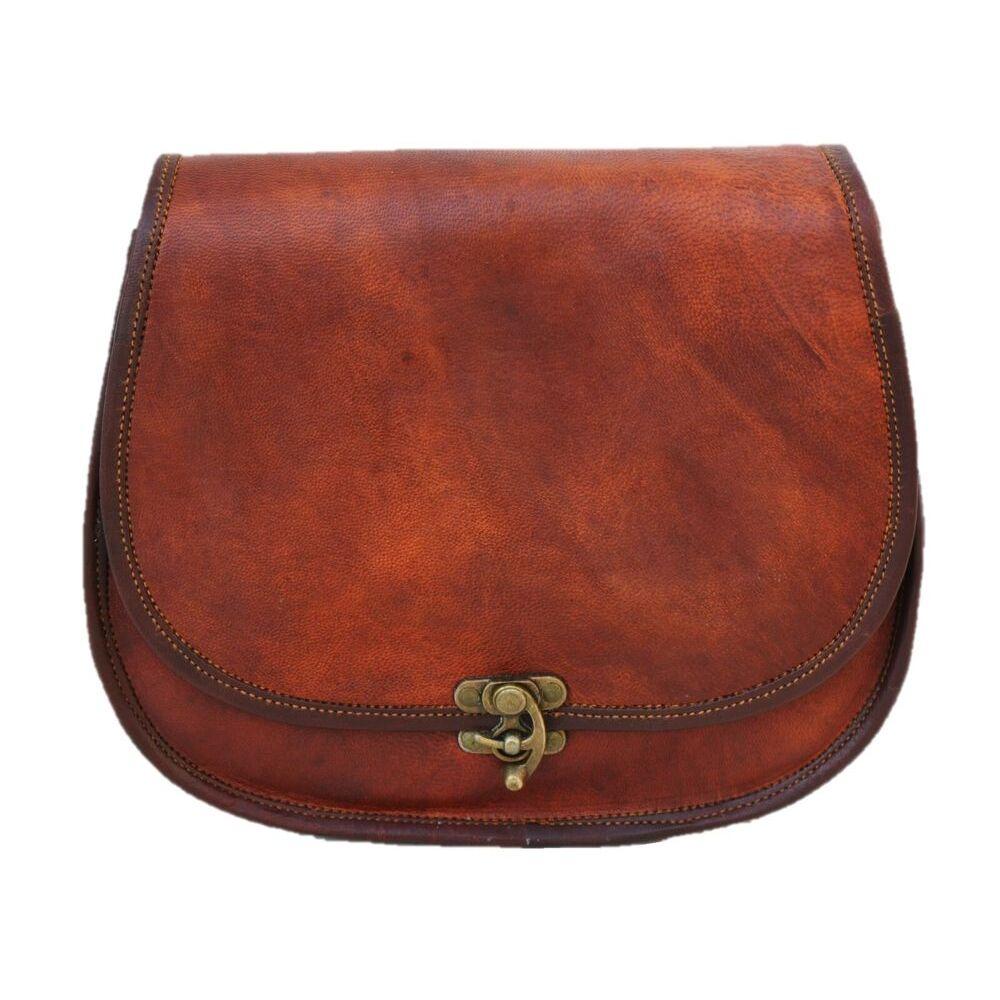 Vintage Style Women Genuine Brown Leather Crossbody Shoulder Bag Handmade Purse