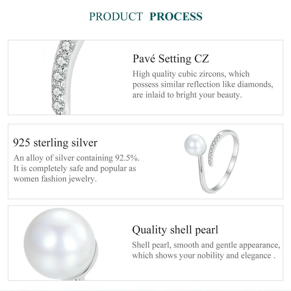 BAMOER, стерлинговое серебро 925 пробы, качественная ракушка, жемчужное кольцо с цирконием, регулируемое кольцо, элегантные ювелирные изделия для женщин