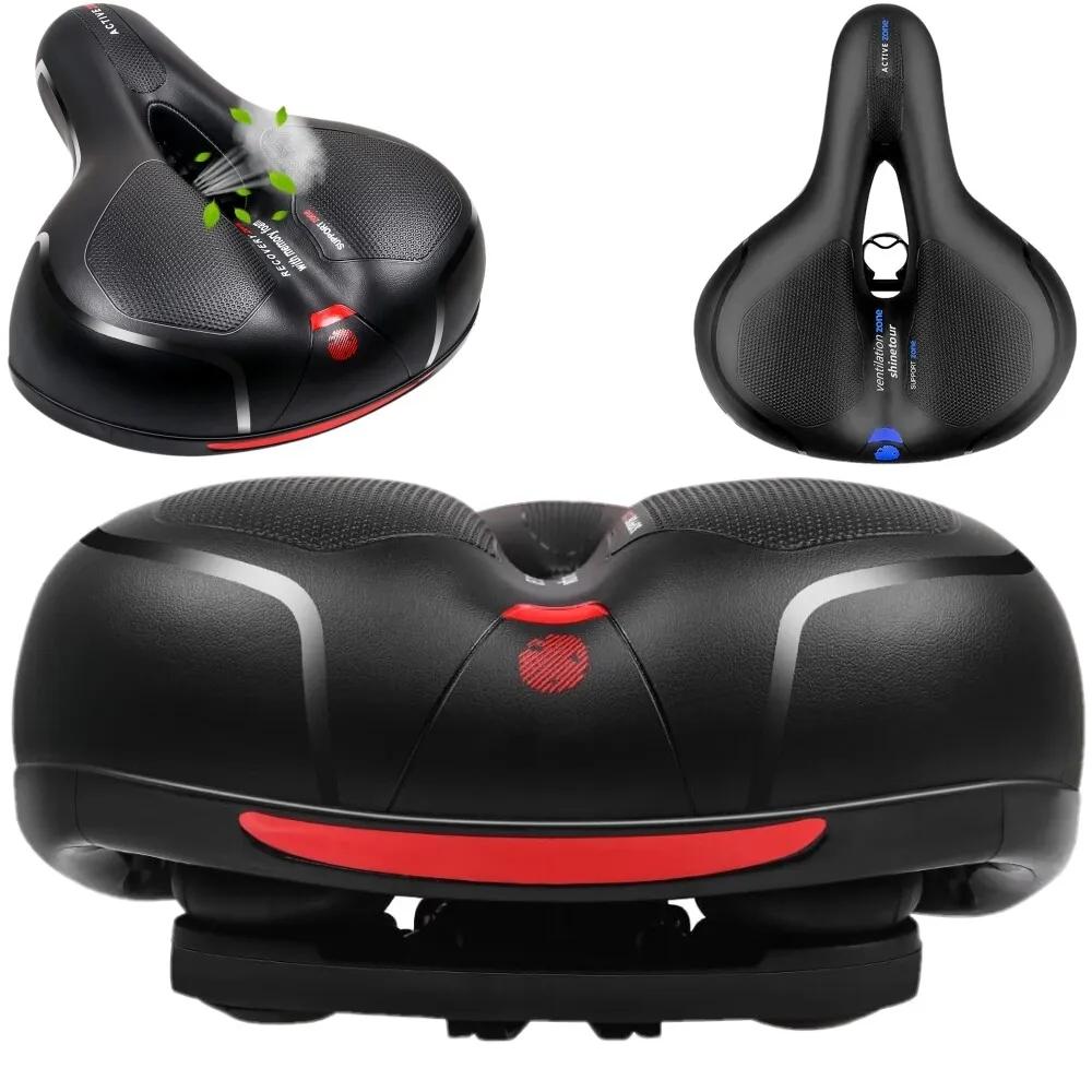 Hollow Breathable Bicycle Saddle with Taillight Mountain Cushion Bicycle Big Butt Widened Soft Saddle Comfortable Seat