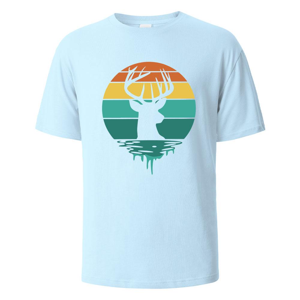Deer Antlers Basic Printed Tshirts For Men 100 Cotton Summer Breathable Comfortable Tops ShortSleeved Oneck Men Clothing