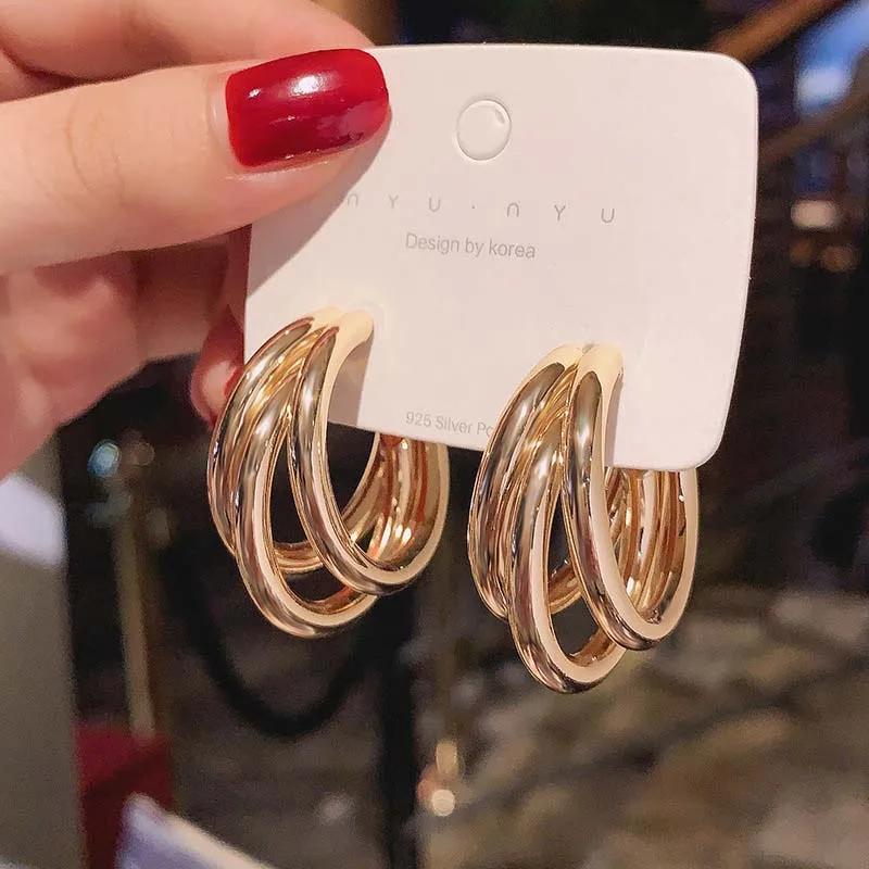 Elegant Gold Color Circled Hoop Earring for Woman Metal Elegant Vintage Geometric Statement Luxury Earrings Party Jewelry Gifts