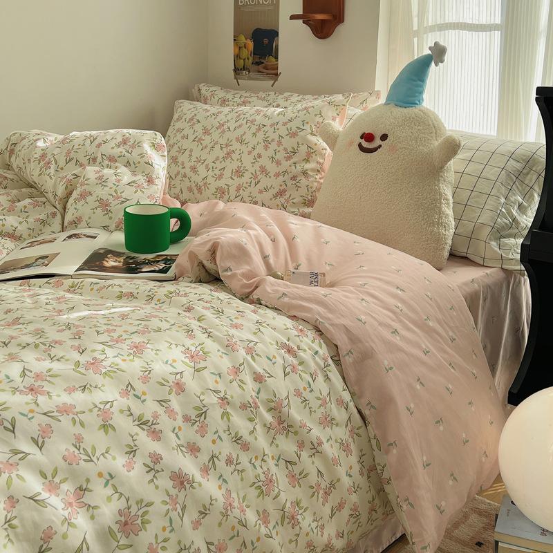 Комплект из четырех предметов из чистого хлопка, счет 60, утолщенное постельное белье из чистого хлопка, комплект из трех предметов, длинноволокнистый хлопок, небольшой свежий пододеяльник, простыня на подгонке.