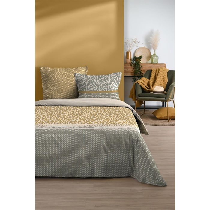 Housse de couette + taies - 240x220cm - Coton - Motif Feuillage - Oeko-Tex®