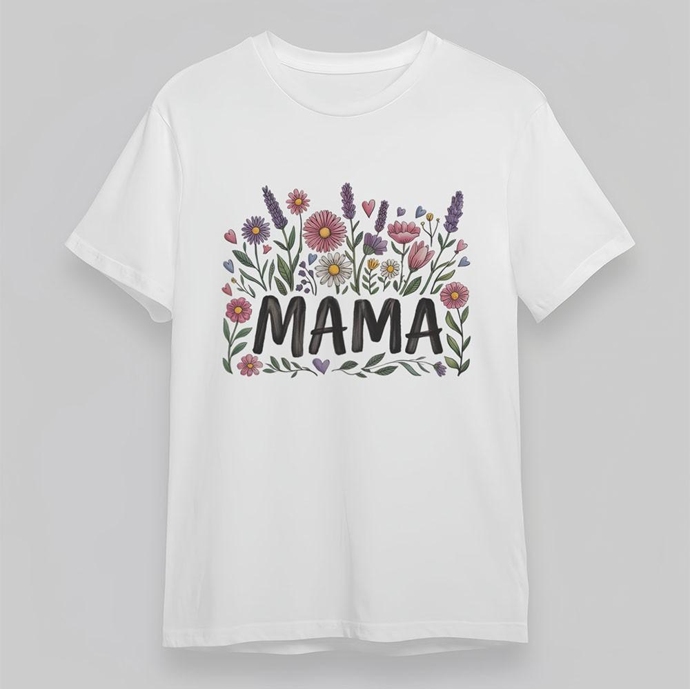 Женская Модная Мягкая Футболка MAMA Цветочное Сердце Короткая Хлопковая Оверсайз Белая