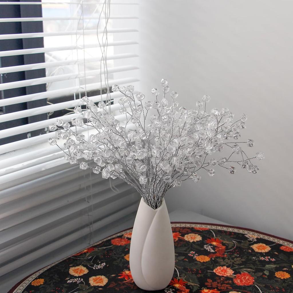 Букет из 30 штук кристальных искусственных цветов, стебли искусственных цветов для свадьбы, дома, вечеринки, офиса, отеля, кухни, для DIY-поделок, украшение - Прозрачный