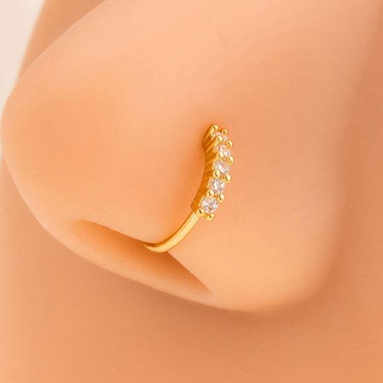 Copper Material Nose Pin, Adjustable Open Buckle Design Nose Ring, No Piercing Rhinestones Encrusted Nose Clip, Lightweight Nose Jewelry