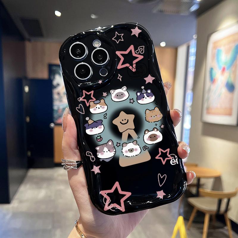 Cream Wave Curved Silicone Glossy Soft Case Cute Cartoon Animals Printed Shell Mobile Phone Back Cover for iPhone Samsung Xiaomi