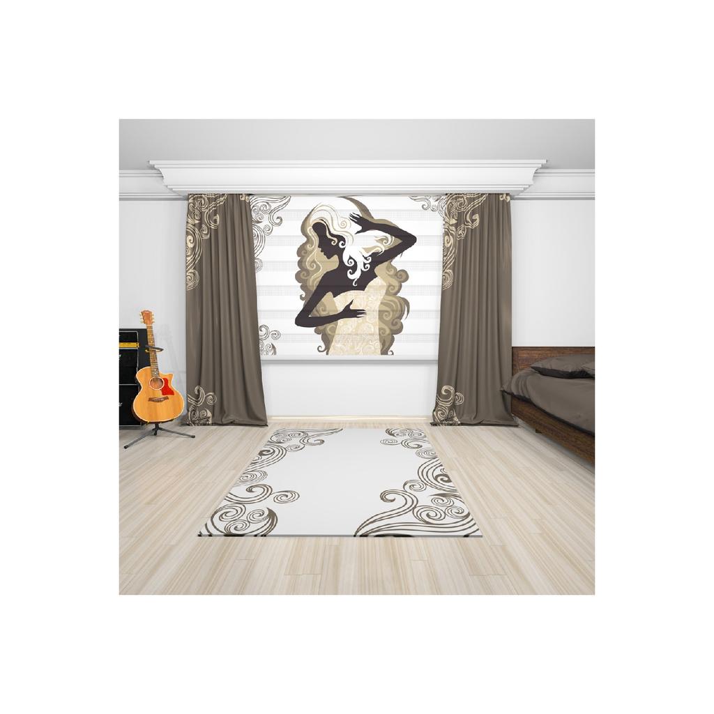 Темно-серый пол с узорчатыми ветвями Печатный занавес Фонда молодой комнаты