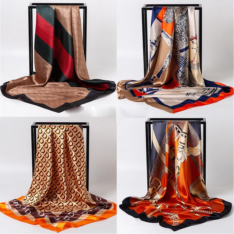 Spring/Summer New Women'S Silk Scarf 90 * 90cm Simulated Silk Twill Square Scarf Fashion Printed Large Square Scarf Professional Scarf