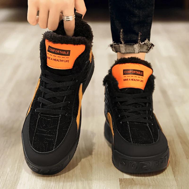 Зимние кожаные мужские теплые высокие повседневные туфли 2024 года, рабочая обувь с противоскользящим покрытием для улицы, удобная и универсальная мужская спортивная обувь