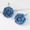 Denims Denim Blue Fabric Earrings Handmade Flower Earrings Fashion Blue Rose Earrings