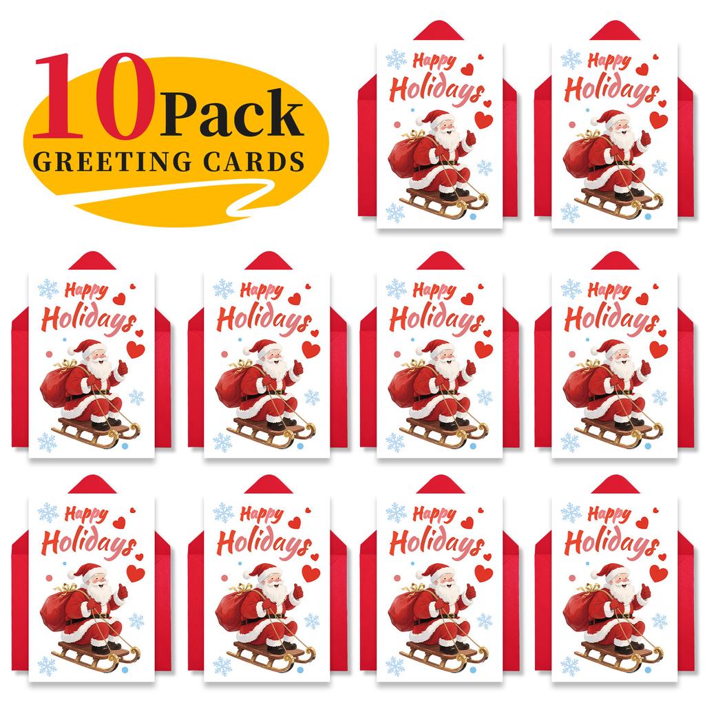 Набор из 10 рождественских поздравительных открыток с конвертами, мультяшные рождественские открытки с Санта-Клаусом для праздничных пожеланий и подарков