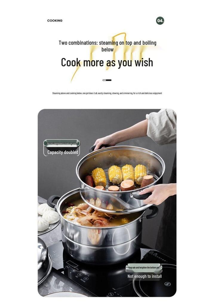 Two-Three Layer Household Steamer Pot for Buns & Fish - Compatible with Induction Cookers & Gas Stoves