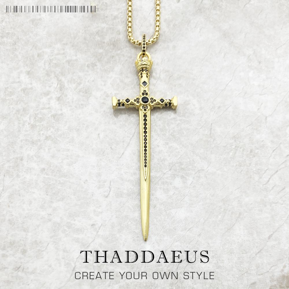 Sword Pendant Link Chain Necklace Summer New Fine Jewelry Europe 925 Silver Vintage Gift For Women Men
