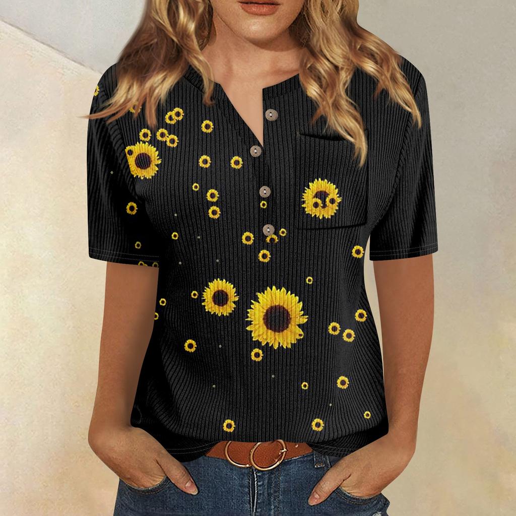 Футболки для женщин, плиссированные, с V-образным вырезом, нарядные, повседневные блузки с принтом, короткие рукава, летние топы, свободный крой