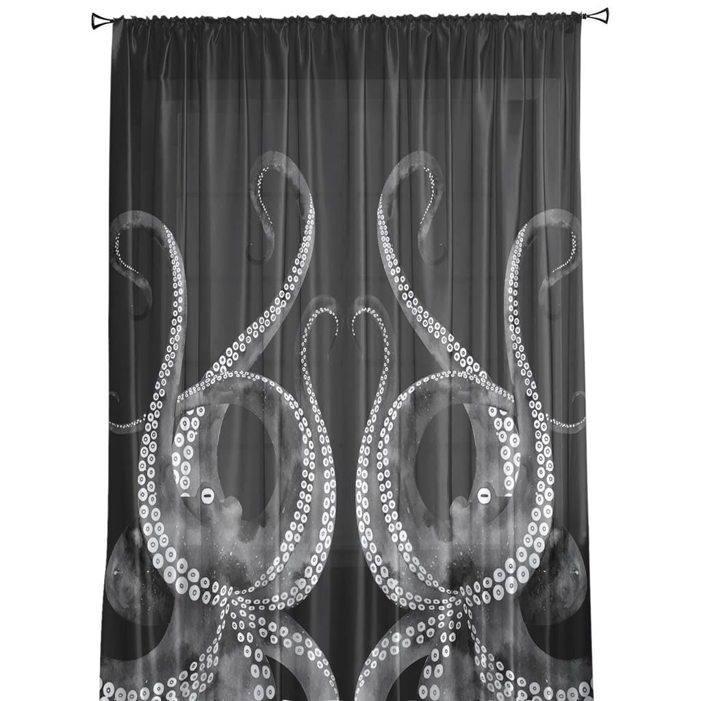 Черно-серые прозрачные шторы Octopus для гостиной, современные вуалевые шторы, шторы для спальни, тюль, занавески для окон, декор