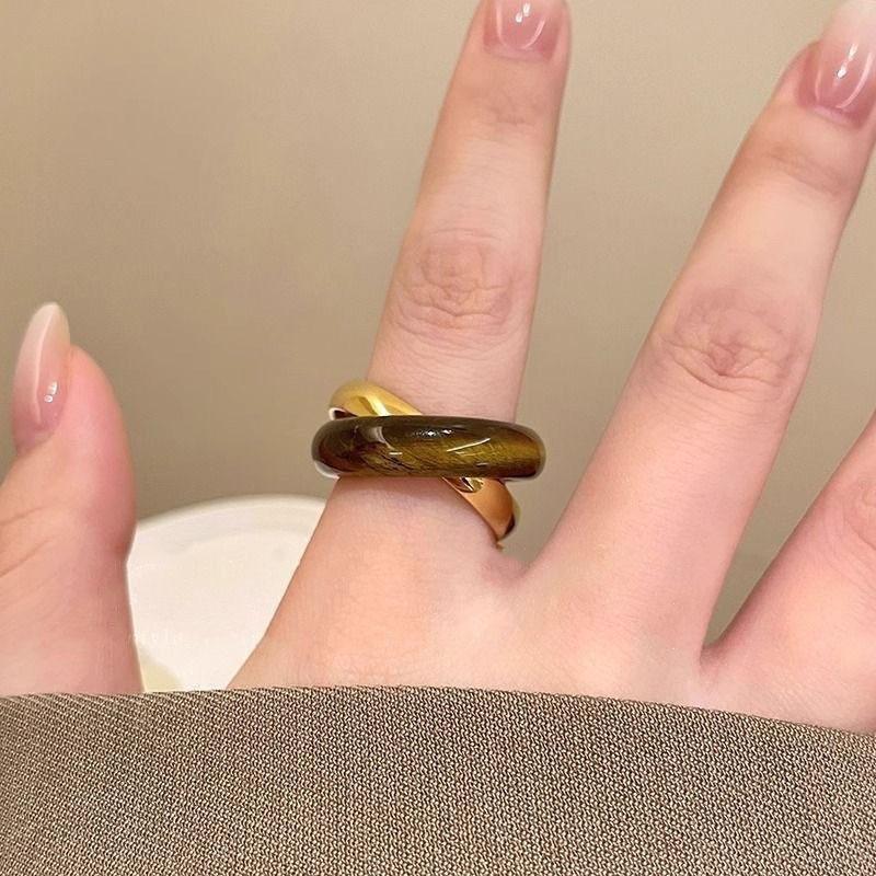 Spotted Tiger Eye Stone Cross Ring Women New Unique Popular Retro Index Finger Ring removable Versatile Ring Accessory Gifts