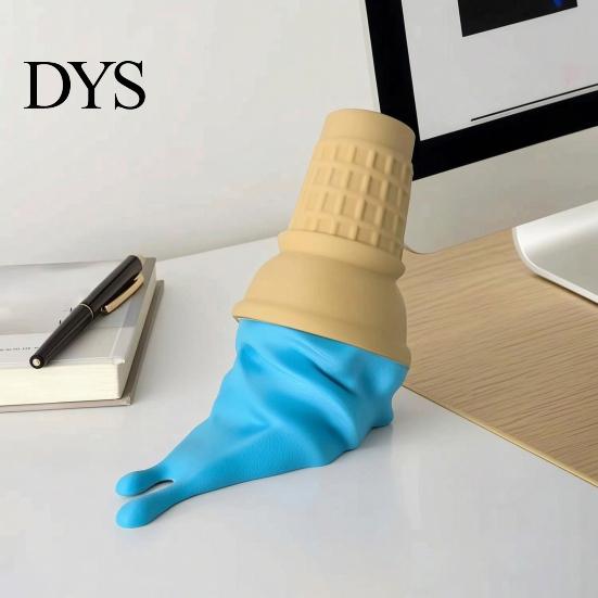 Desk Accessories for Office Melting Ice Cream Ornament, 3D Printed Cone Colorful Entryway Ornaments Sculpture, Fun Tabletop Ornament Home Decoration