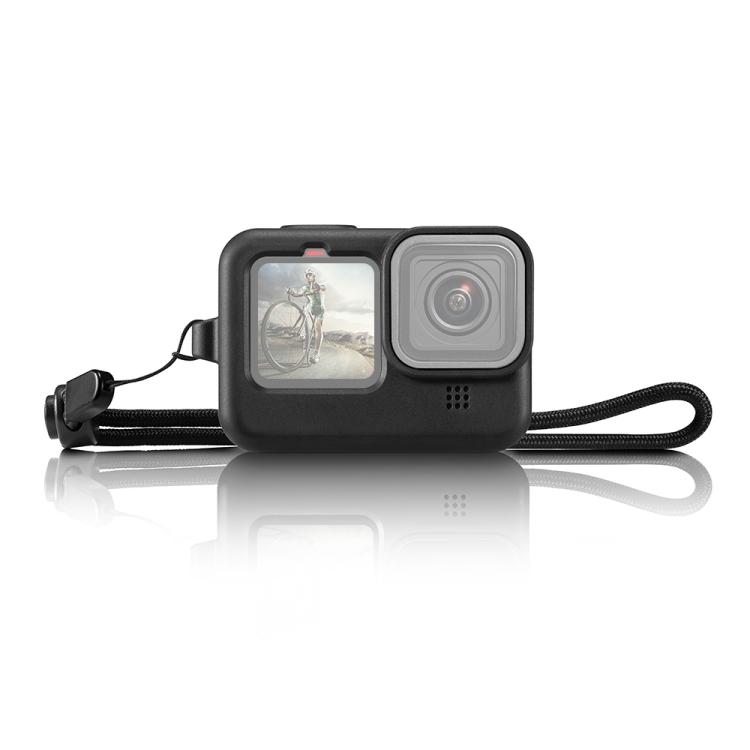PULUZ для GoPro HERO12 черный/11 черный/10 черный/9 черный силиконовый защитный чехол с ремешком на запястье и крышкой для объектива