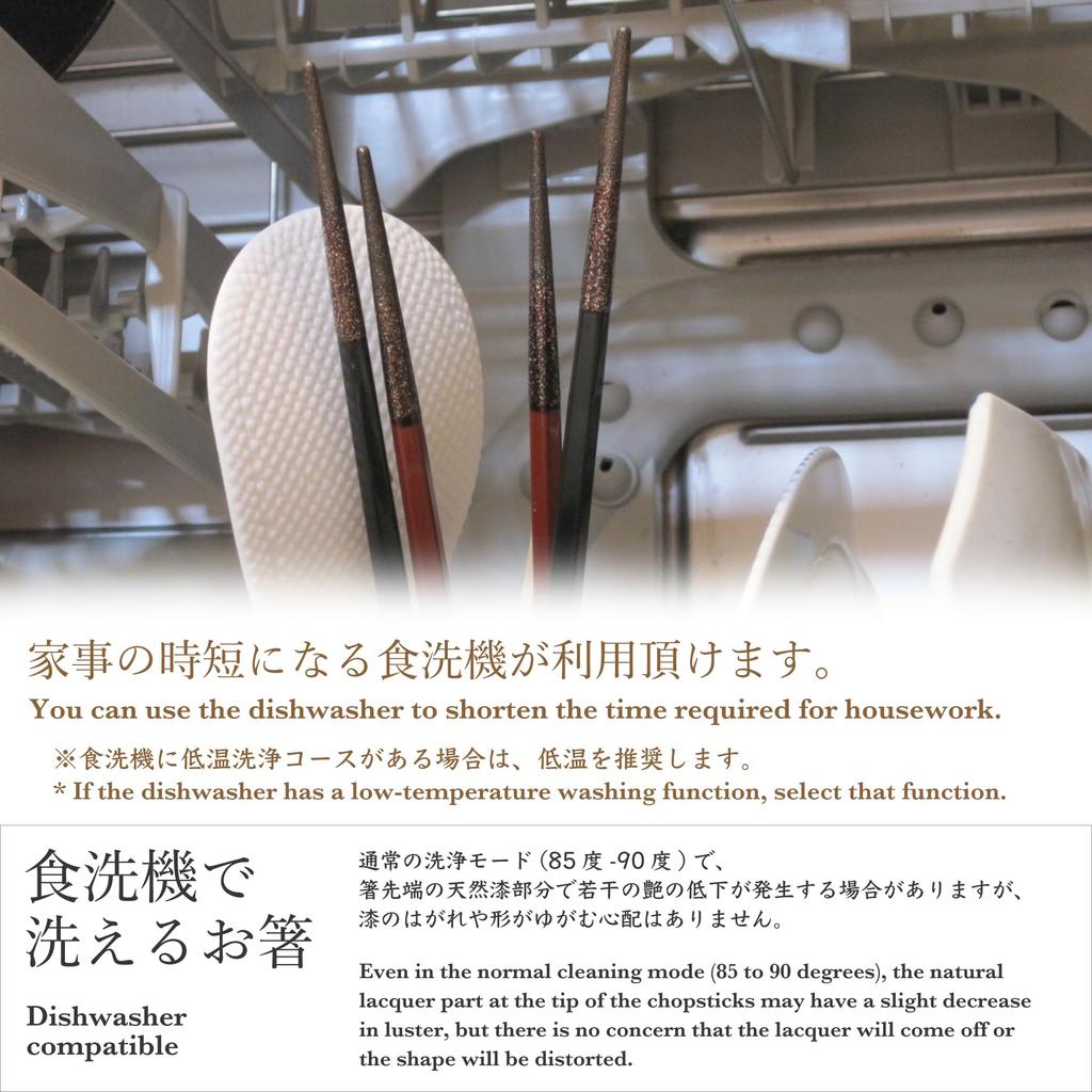 Kasyou Studio Kaga Maki-e Urushi Kenkou Chopsticks Pair Red and Black, Dishwasher-Safe Japanese Chopsticks with Gift Box