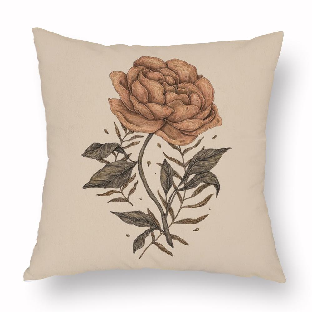 Наволочка с цветком лисы, подушка с принтом черепа животного, диван, мягкая наволочка в стиле ретро, ​​наволочка для гостиной, спальни, домашнего декора